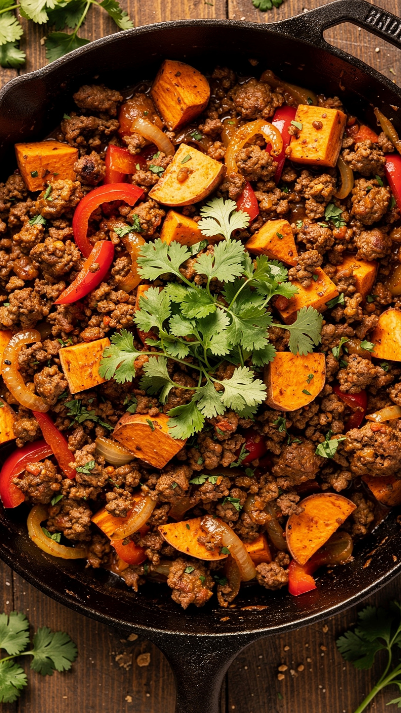 Southwestern Ground Beef Sweet Potato Skillet