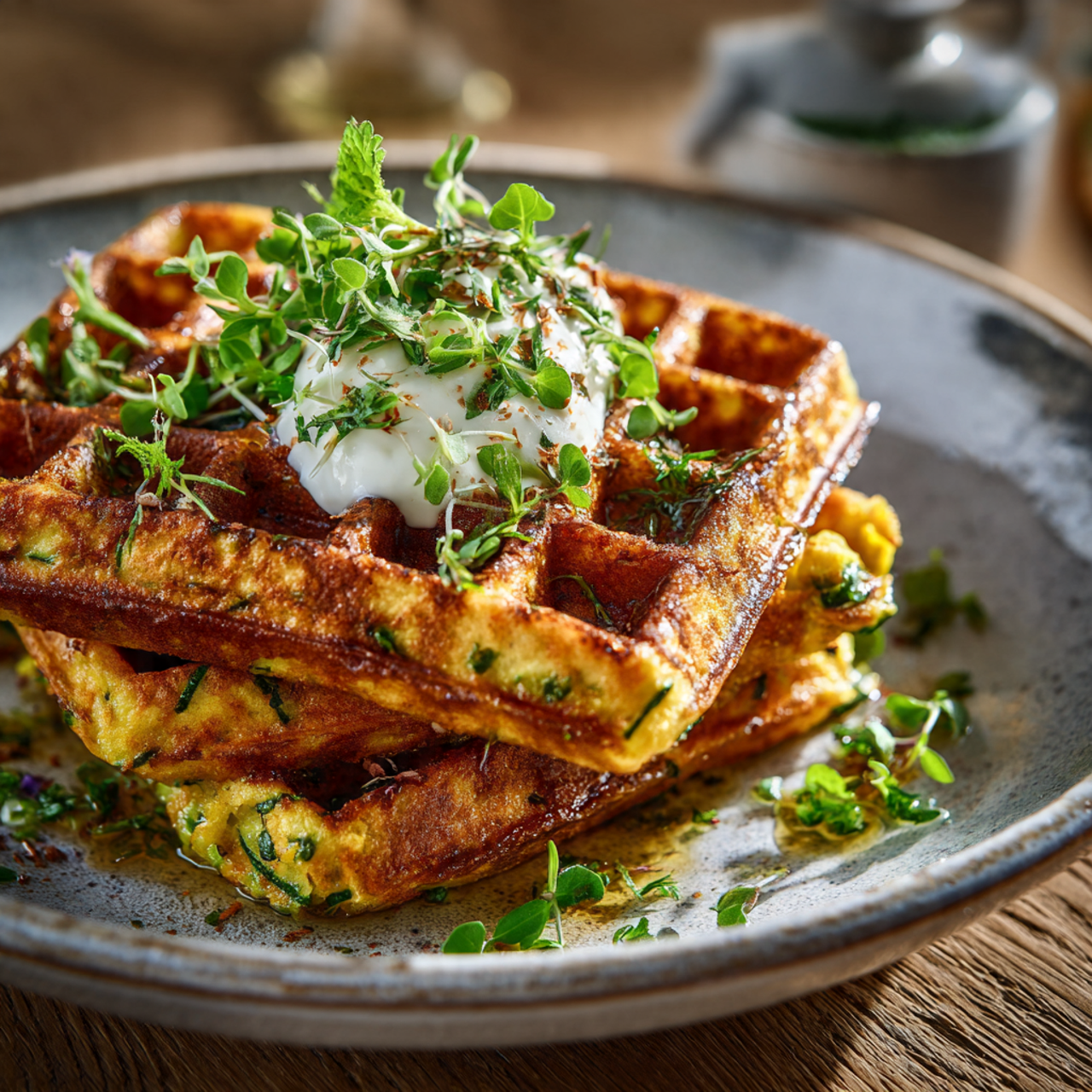 Crispy Zucchini Waffles (Savory Breakfast Chaffles)